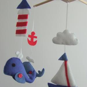 Baby Crib Mobile Navy & Red Boats..