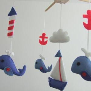 Baby Crib Mobile Navy & Red Boats..
