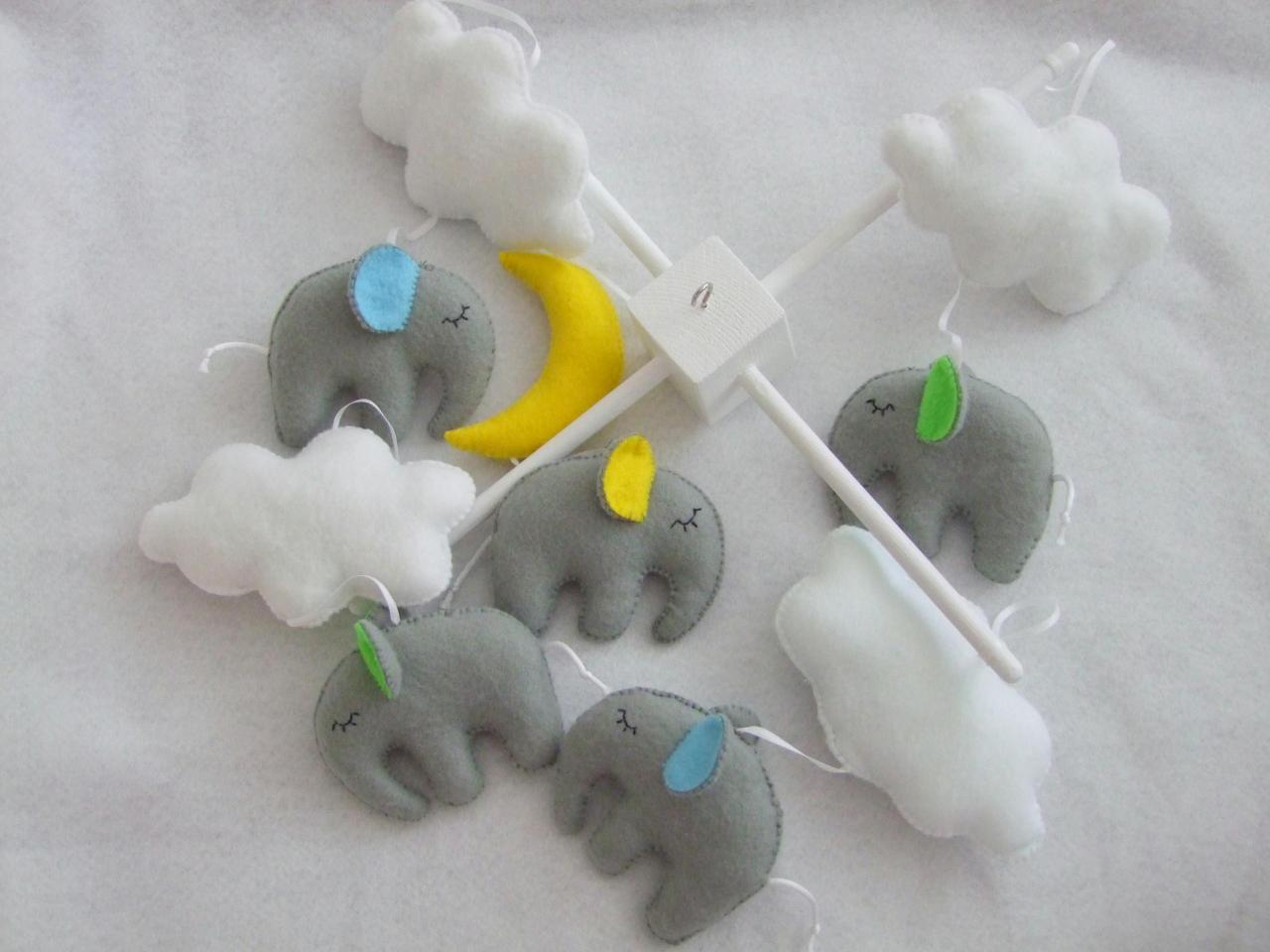 Baby Crib Mobile Sleeping Elephant White & Grey Baby Mobile Handmade Baby Mobile Felt